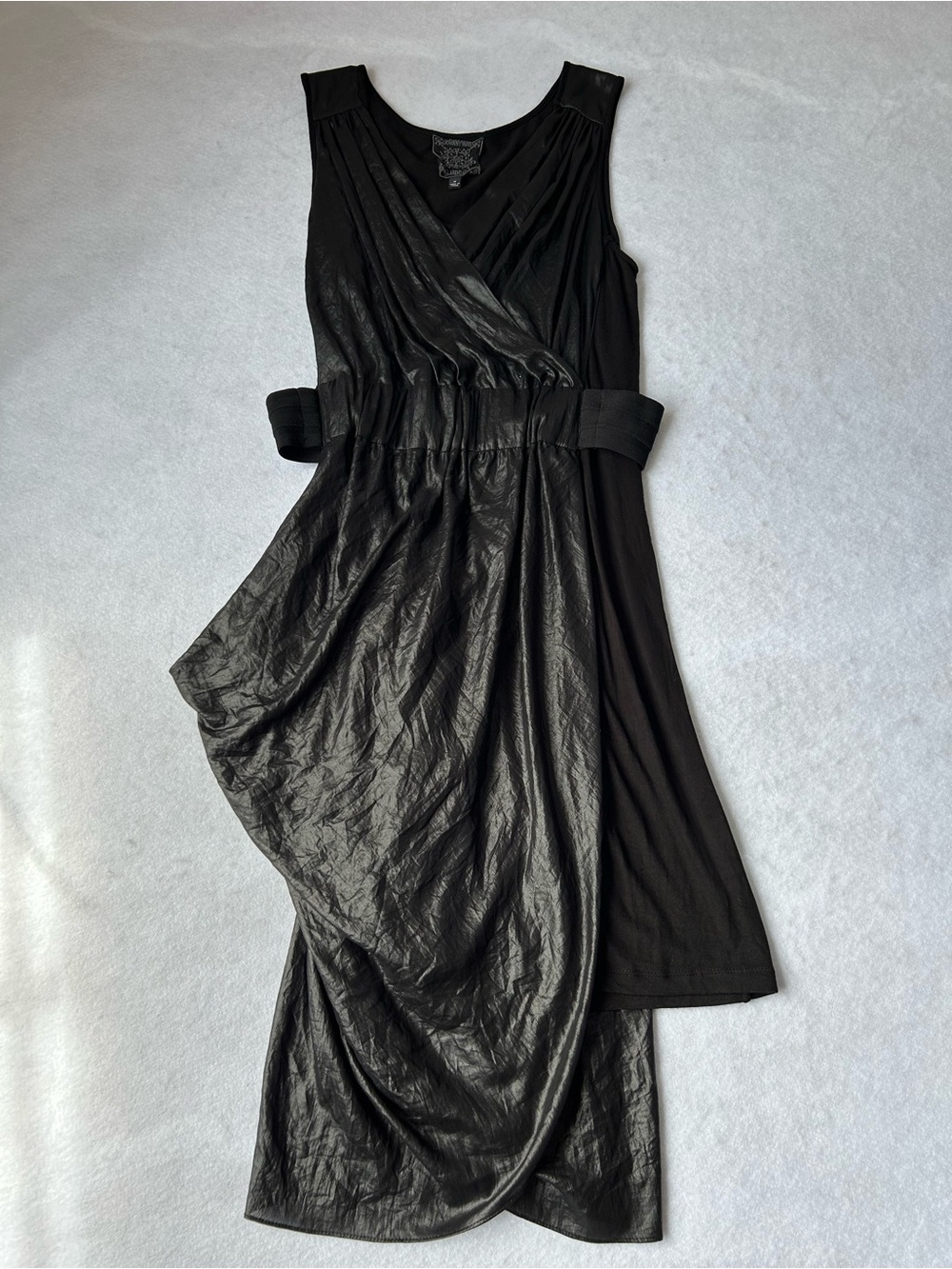 Johnny Was Jade Collection Black Asymmetrical Draped Dress Medium